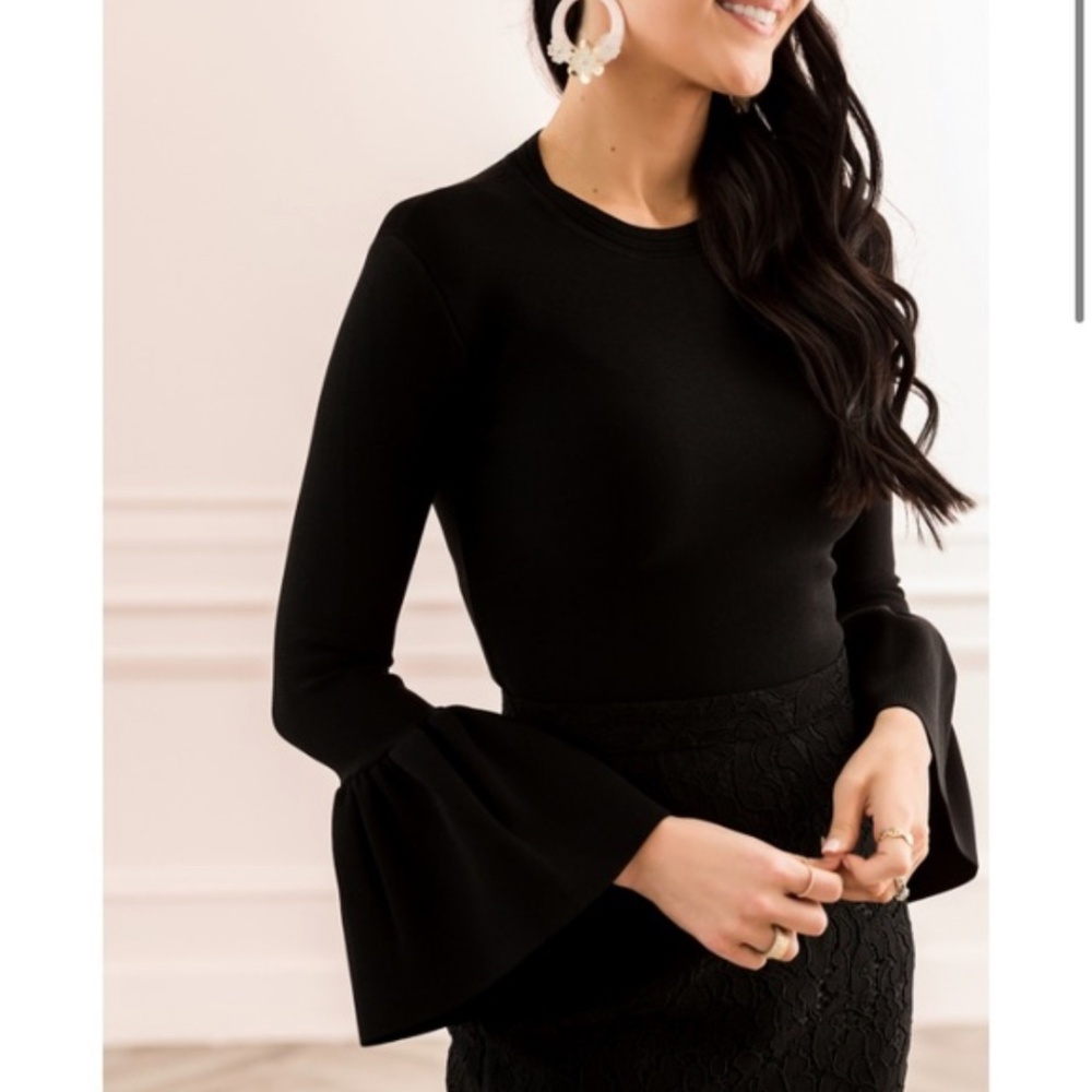 Rachel Parcell Black Bell Sleeve Top